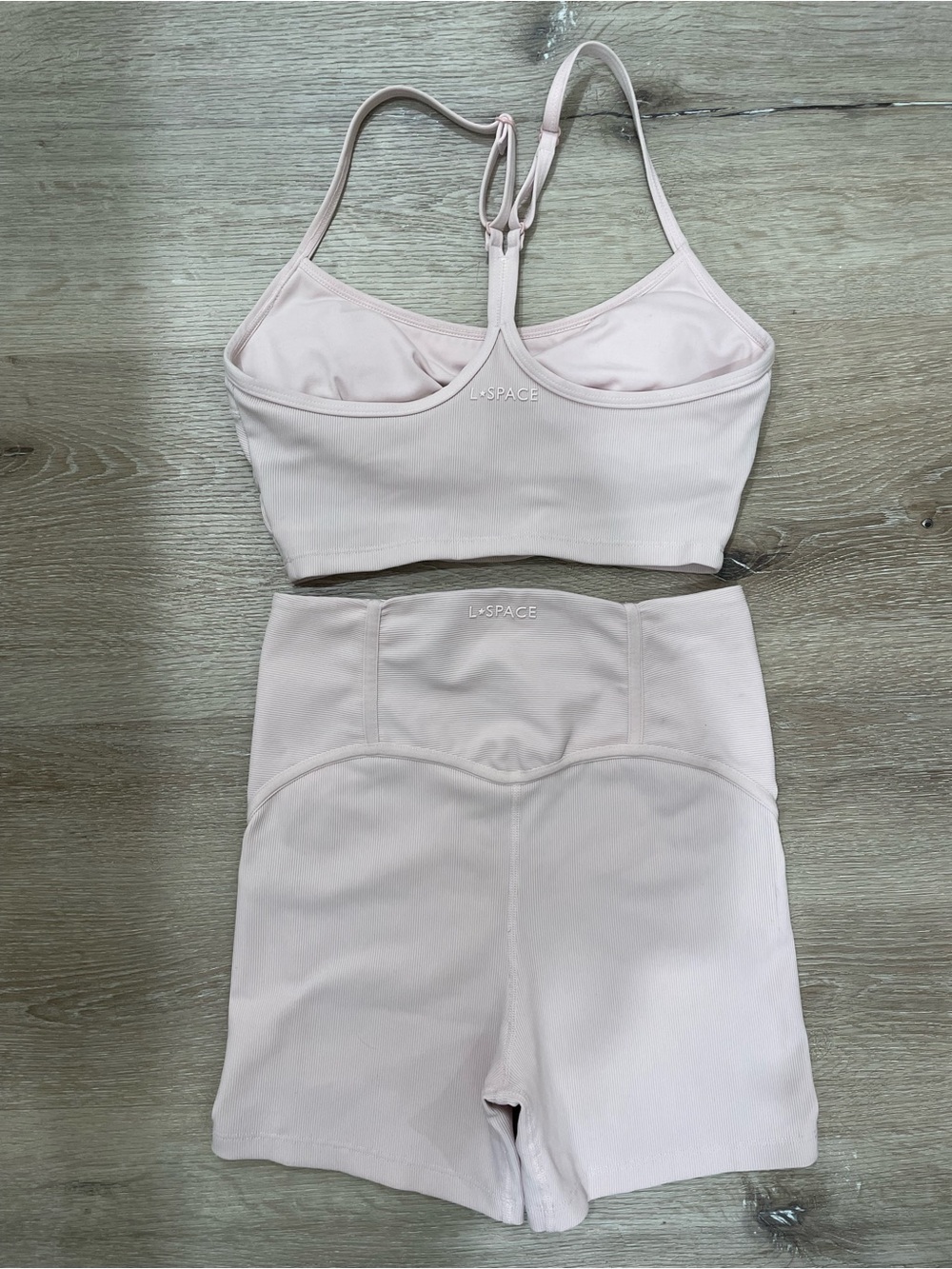 L*Space Two-Piece Active Set Light Pink Sports Bra and Biker Shorts Workout XS - Picture 7 of 9
